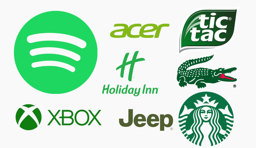 The image shows a collection of eight logos representing various well-known brands from different industries, including technology, hospitality, gaming, automotive, and food.